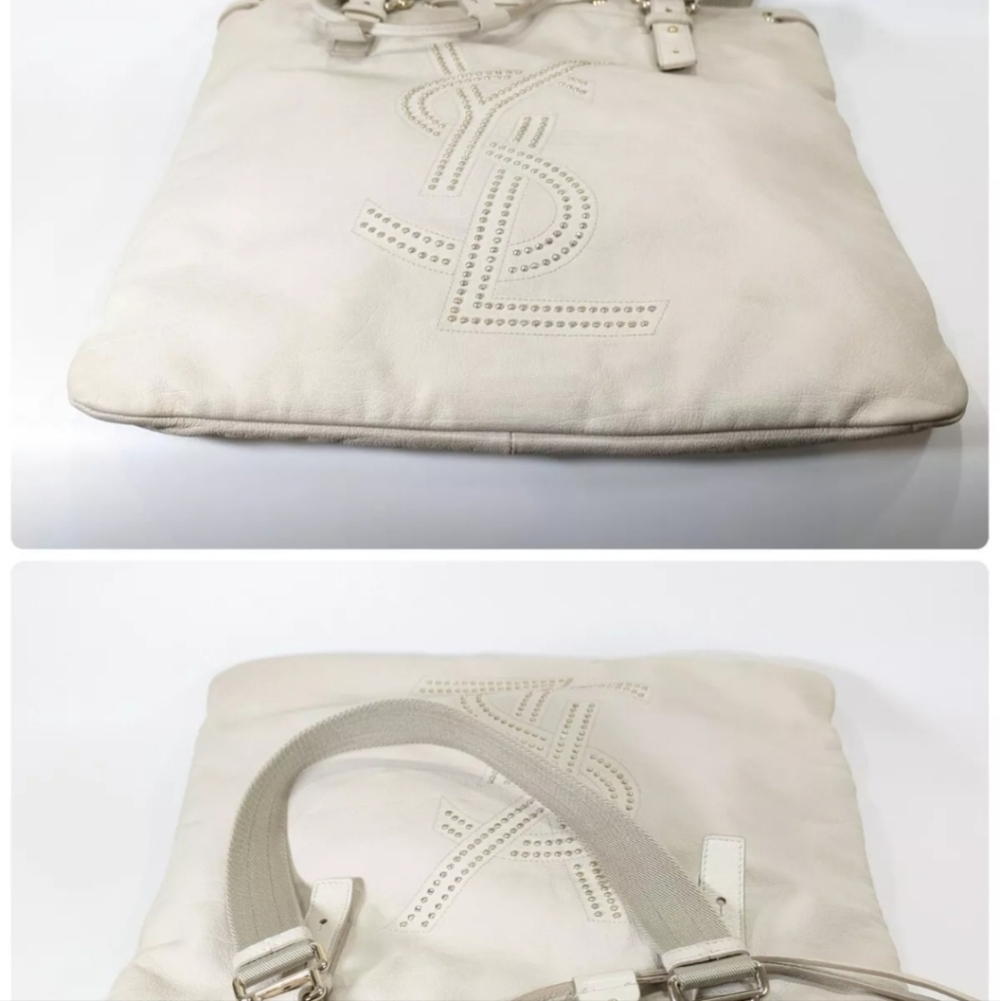 YSL 🔥 Rare 🔥 Leather Kahala Studded Cream Tote Bag, Large! - Picture 8 of 12
